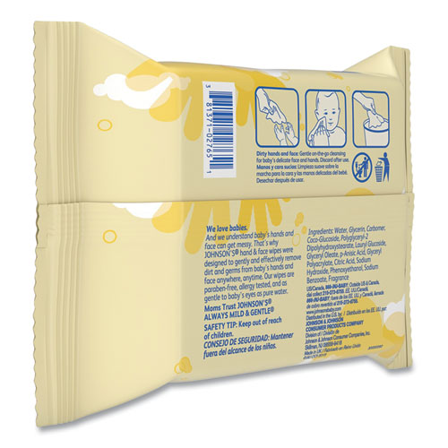 Image of Johnson & Johnson® Hand and Body Wipes, Travel Pack, 1-Ply, Nonwoven Fiber, 7.3 x 7.5, Unscented, White, 25 Wipes/Pack