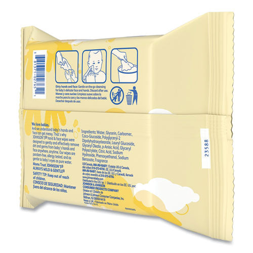 Image of Johnson & Johnson® Hand and Body Wipes, Travel Pack, 1-Ply, Nonwoven Fiber, 7.3 x 7.5, Unscented, White, 25 Wipes/Pack
