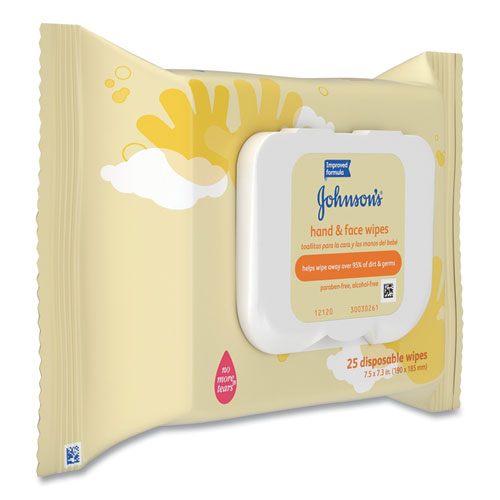 Image of Johnson & Johnson® Hand and Body Wipes, Travel Pack, 1-Ply, Nonwoven Fiber, 7.3 x 7.5, Unscented, White, 25 Wipes/Pack