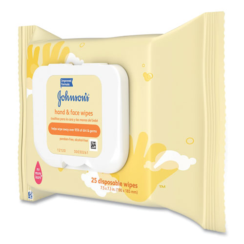 Image of Johnson & Johnson® Hand and Body Wipes, Travel Pack, 1-Ply, Nonwoven Fiber, 7.3 x 7.5, Unscented, White, 25 Wipes/Pack
