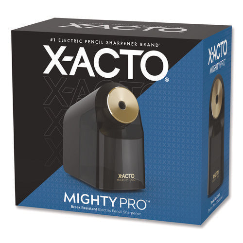 Image of X-ACTO® Model 1606 Mighty Pro Electric Pencil Sharpener, Ac-Powered, 4 X 8 X 7.5, Black/gold/smoke