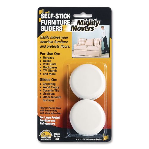 Image of Master Caster® Mighty Movers Self-Stick Furniture Sliders, Round, 2.25" Diameter, Beige, 4/pack