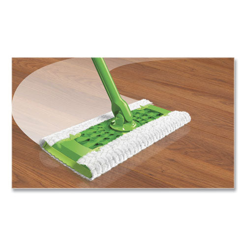 Image of Swiffer® Sweeper Mop, 10 x 4.8 White Cloth Head, 46" Silver/Green Aluminum/Plastic Handle