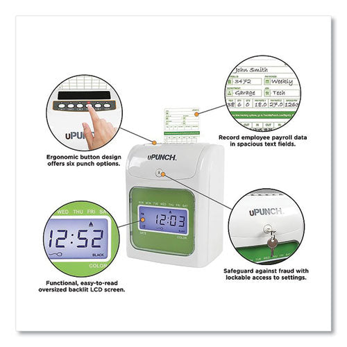 Image of uPunch Ub1000 Electronic Non-Calculating Time Clock Bundle, Lcd Display, Beige/green