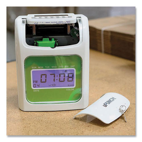 Image of uPunch Ub1000 Electronic Non-Calculating Time Clock Bundle, Lcd Display, Beige/green