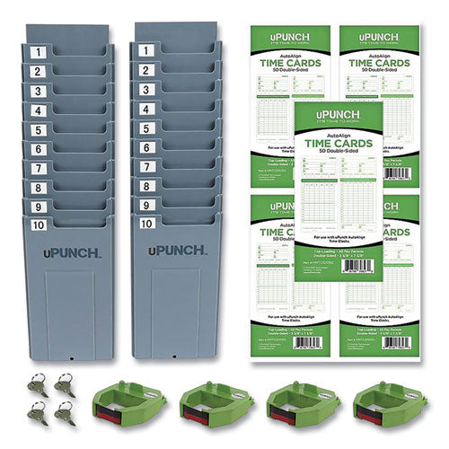 Image of uPunch Ub1000 Electronic Non-Calculating Time Clock Bundle, Lcd Display, Beige/green