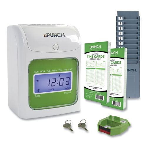 Image of uPunch Hn1500 Electronic Non-Calculating Time Clock Bundle, Lcd Display, Beige/green