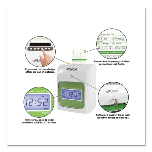 Image of uPunch Hn1500 Electronic Non-Calculating Time Clock Bundle, Lcd Display, Beige/green
