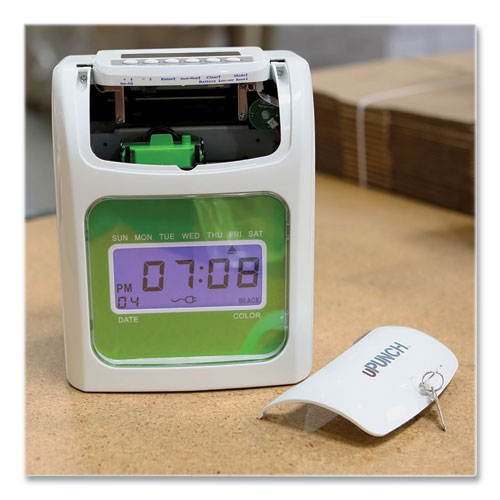 Image of uPunch Hn1500 Electronic Non-Calculating Time Clock Bundle, Lcd Display, Beige/green