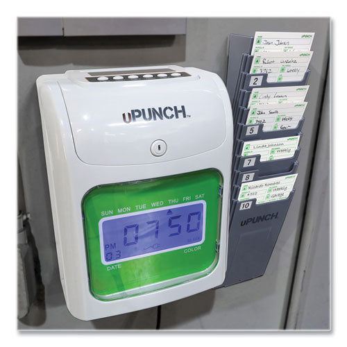 Image of uPunch Hn1500 Electronic Non-Calculating Time Clock Bundle, Lcd Display, Beige/green