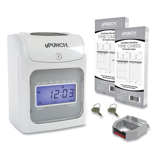 Image of uPunch Hn2500 Electronic Calculating Time Clock Bundle, Lcd Display, Beige/gray