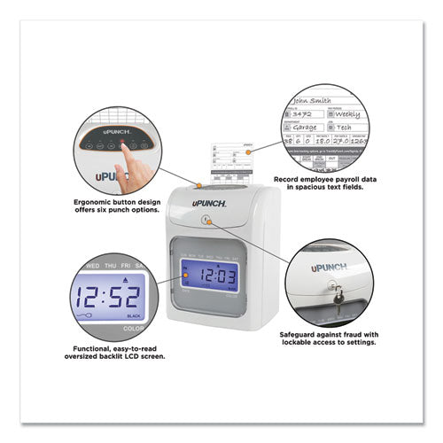 Image of uPunch Hn2500 Electronic Calculating Time Clock Bundle, Lcd Display, Beige/gray