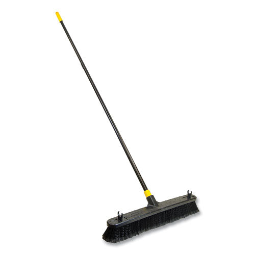 Image of Quickie® Bulldozer Smooth Surface Pushbroom, Split-Tip Pet Bristles, 24 X 60, Powder Coated Handle, Black/yellow