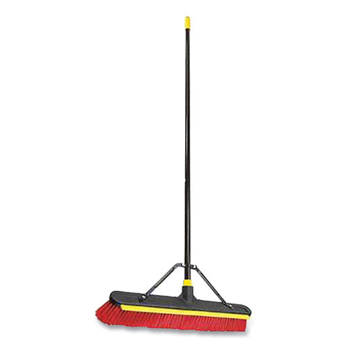 Image of Quickie® Bulldozer 2-In-1 Squeegee Pushbroom, 24 X 54, Pet Bristles, Finished Steel Handle, Black/red/yellow