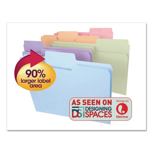 Image of Smead SuperTab Colored File Folders, 1/3-Cut Tabs: Assorted, Legal Size, 0.75" Expansion, 11-pt Stock, Pastel Assortment, 100/Box