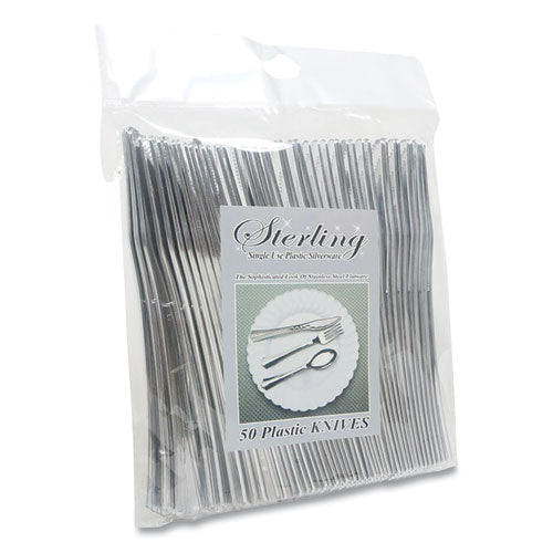 Image of Tablemate® Sterling Heavy-Duty Plastic Cutlery, Heavyweight Knife, Silver, 50/Pack