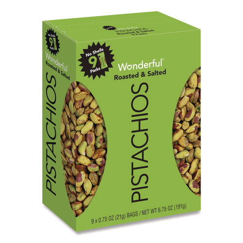 Image of Paramount Farms® Wonderful No Shells Pistachios, Roasted And Salted, 0.75 Oz Bag, 9 Bags/box, 4 Boxes/carton