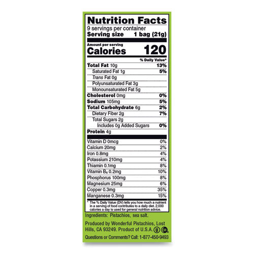 Image of Paramount Farms® Wonderful No Shells Pistachios, Roasted And Salted, 0.75 Oz Bag, 9 Bags/box, 4 Boxes/carton