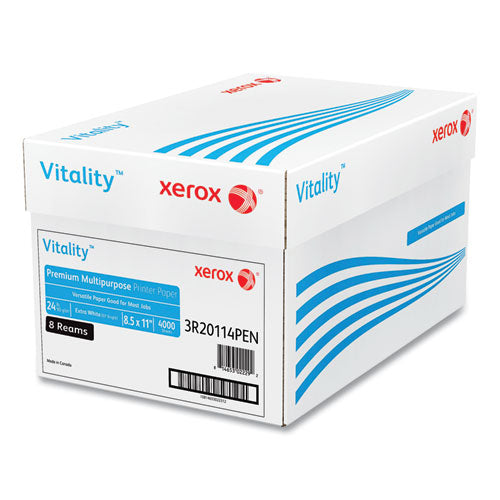 Image of xerox Vitality Premium Multipurpose Print Paper, 97 Bright, 24 lb Bond Weight, 8.5 x 11, Extra White, 500/Ream, 8 Reams/Carton