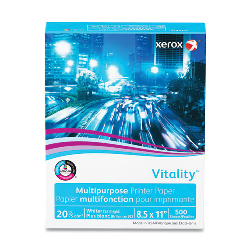 Image of xerox Vitality Multipurpose Print Paper, 92 Bright, 20 lb Bond Weight, 8.5 x 11, White, 500 Sheets/Ream