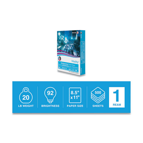 Image of xerox Vitality Multipurpose Print Paper, 92 Bright, 20 lb Bond Weight, 8.5 x 11, White, 500 Sheets/Ream