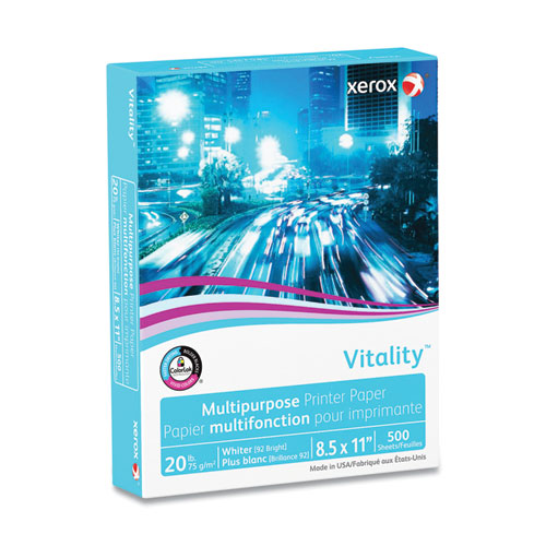 Image of xerox Vitality Multipurpose Print Paper, 92 Bright, 20 lb Bond Weight, 8.5 x 11, White, 500 Sheets/Ream