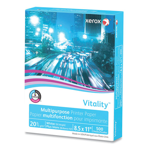 Image of xerox Vitality Multipurpose Print Paper, 92 Bright, 20 lb Bond Weight, 8.5 x 11, White, 500 Sheets/Ream