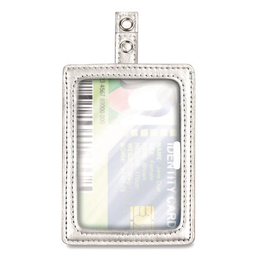 Image of Cosco® Myid Leather Id Badge Holder, Vertical/horizontal, 2.5 X 4, Silver