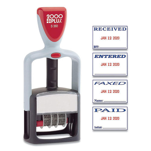 Image of COSCO 2000PLUS® Model S 360 Self-Inking Two-Color Message Dater, 5 Years, Entered/faxed/paid/received, 1.81" X 1.25", Blue/red Ink