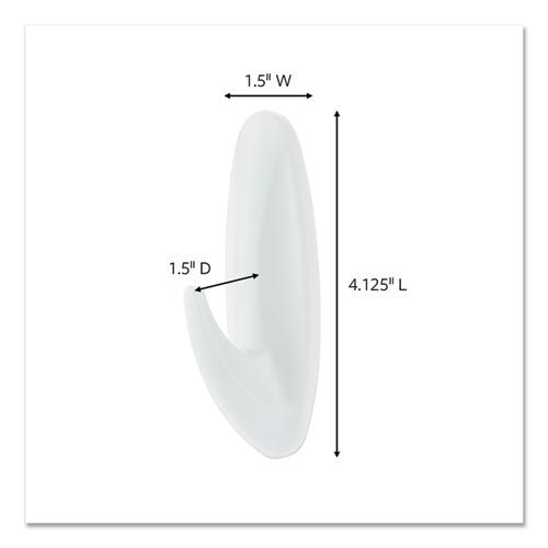 Image of Command General Purpose Hooks, Large, Plastic, White, 5 lb Capacity, 4 Hooks and 6 Strips/Pack