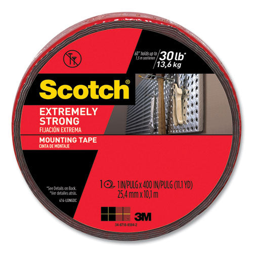 Image of Scotch® Extreme Mounting Tape, Permanent, Holds Up To 0.5 Lbs Per Inch, 1" X 11.1 Yds, Black