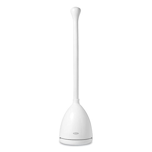 Image of OXO Good Grips Toilet Plunger And Canister, 24" Plastic Handle, 6" Dia, White