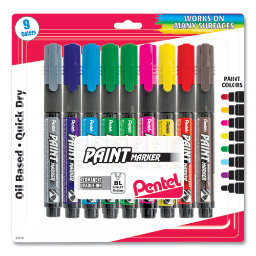 Image of Pentel® Opaque Bullet Tip Paint Markers, Medium Bullet Tip, Assorted Colors, 9/pack