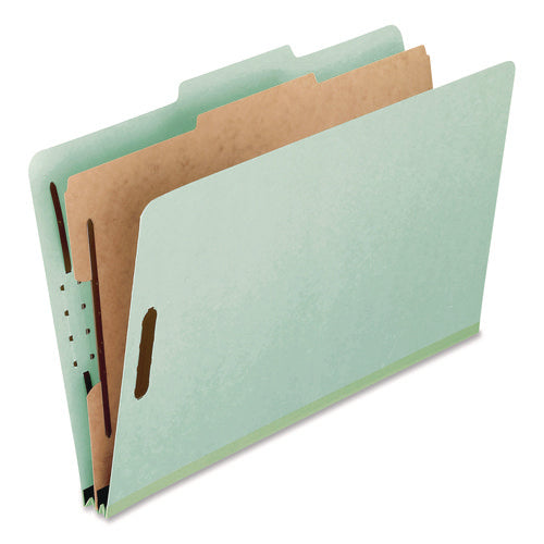 Image of Pendaflex® Four-Section Pressboard Classification Folders, 2" Expansion, 1 Divider, 4 Fasteners, Legal Size, Light Green, 10/Box