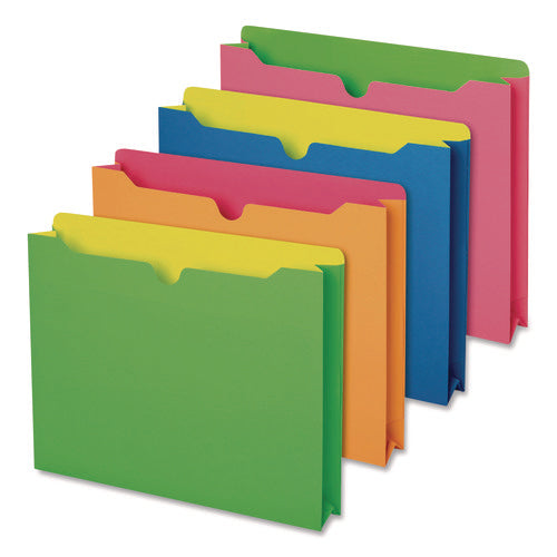 Image of Pendaflex® Twisted Glow Paper File Jacket, 2" Expansion, Straight Top Tab, Letter Size, Assorted Colors, 10/pack