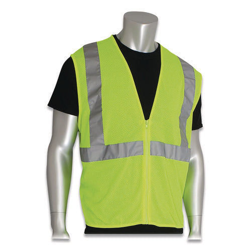 Image of PIP Zipper Safety Vest, Large, Hi-Viz Lime Yellow