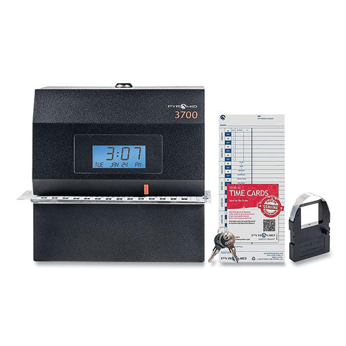 Image of Pyramid Technologies 3700 Heavy-Duty Time Clock And Document Stamp, Lcd Display, Black