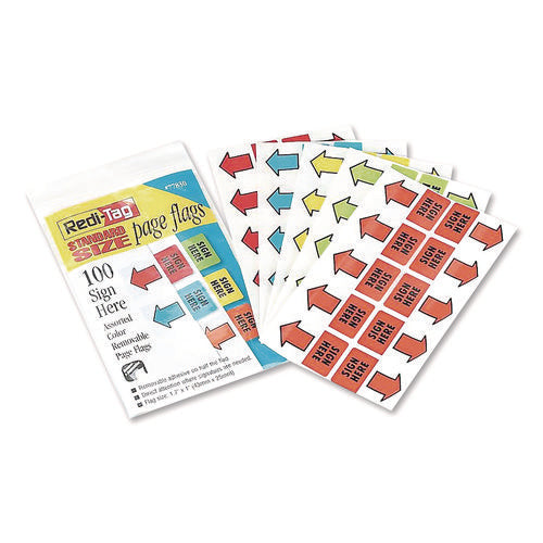 Image of Redi-Tag® Removable Sign Here Flags, Assorted Colors, 100/pack