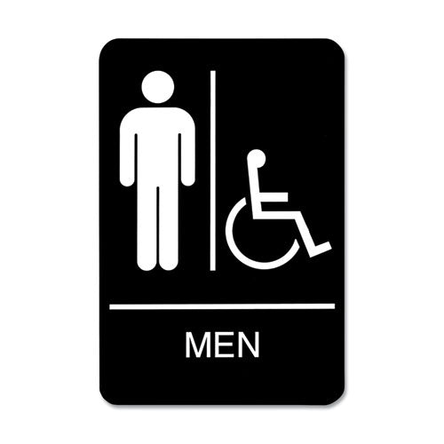 Image of Headline® Sign Ada Sign, Men/wheelchair Accessible Tactile Symbol, Plastic, 6 X 9, Black/white