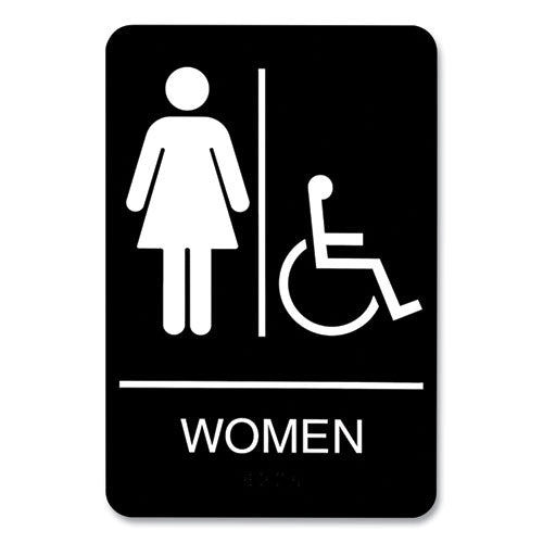 Image of Headline® Sign Ada Sign, Women/wheelchair Accessible Tactile Symbol, Plastic, 6 X 9, Black/white