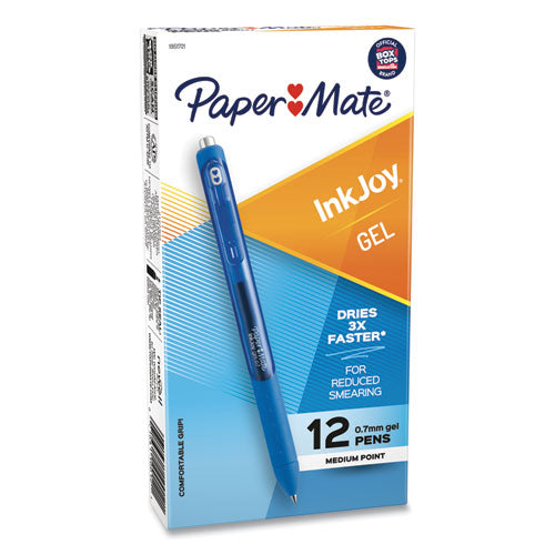 Image of Paper Mate® Inkjoy Gel Pen, Retractable, Medium 0.7 Mm, Blue Ink, Blue Barrel, Dozen