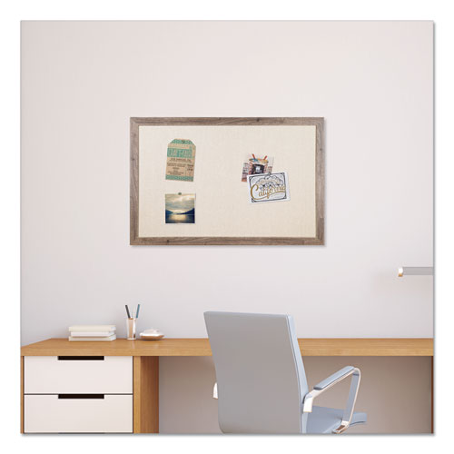 Image of U Brands Linen Bulletin Board with Rustic Frame, 36" x 24" (Actual Size: 35" x 23"), Beige Surface, Brown Wood Frame