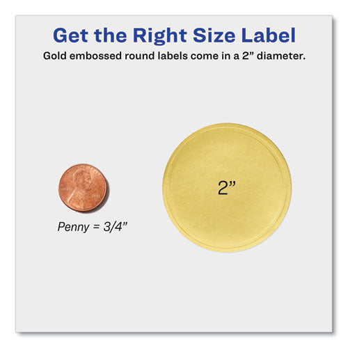 Image of Avery® Round Labels, Inkjet Printers, 2" dia, Gold, 12/Sheet, 8 Sheets/Pack