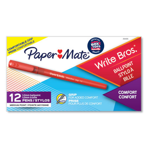 Image of Paper Mate® Write Bros. Grip Ballpoint Pen, Stick, Medium 1 Mm, Red Ink, Red Barrel, Dozen