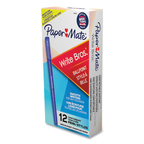 Image of Paper Mate® Write Bros. Ballpoint Pen, Stick, Medium 1 Mm, Blue Ink, Blue Barrel, Dozen