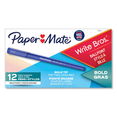 Image of Paper Mate® Write Bros. Ballpoint Pen, Stick, Bold 1.2 Mm, Blue Ink, Blue Barrel, Dozen