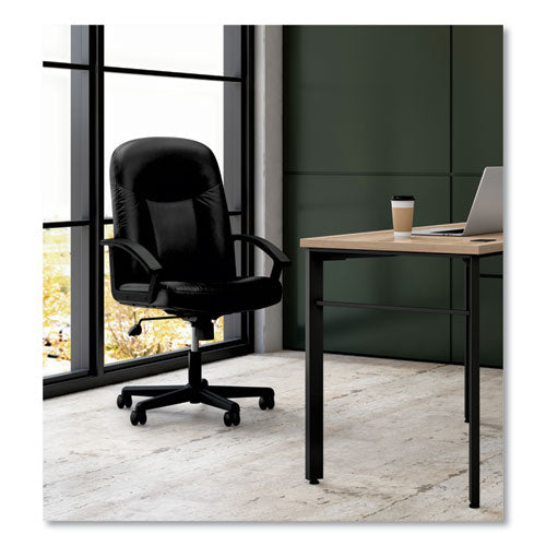 Image of HON® Hvl601 Series Executive High-Back Leather Chair, Supports Up To 250 Lb, 17.44" To 20.94" Seat Height, Black