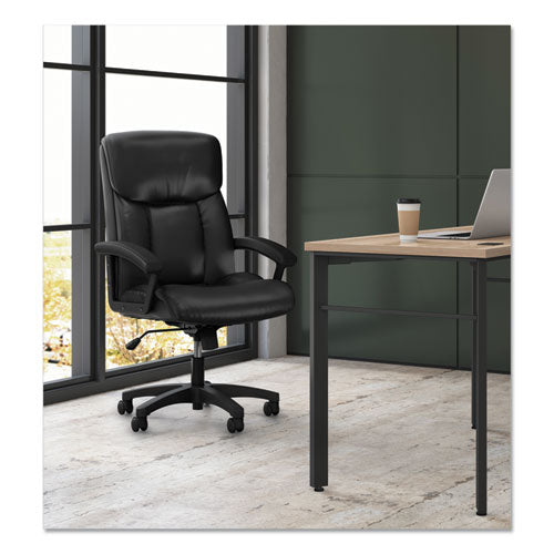 Image of HON® Hvl151 Executive High-Back Leather Chair, Supports Up To 250 Lb, 17.75" To 21.5" Seat Height, Black