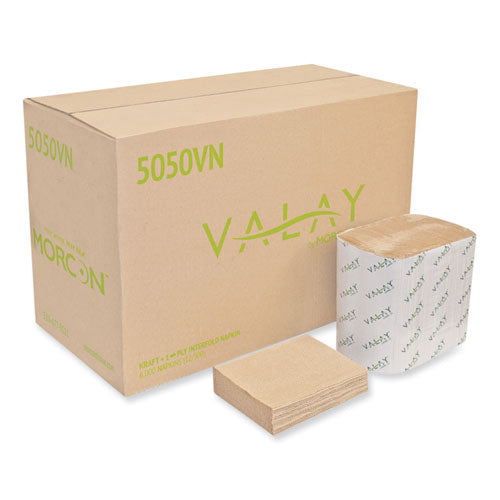 Image of Morcon Tissue Valay Interfolded Napkins, 1-Ply, 6.3 X 8.85, Kraft, 6,000/carton