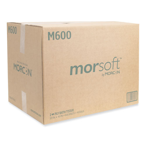Image of Morcon Tissue Morsoft Controlled Bath Tissue, Septic Safe, 2-Ply, White, 600 Sheets/Roll, 48 Rolls/Carton